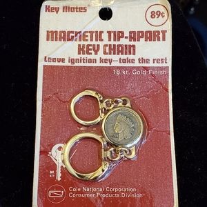 Vintage Key Mates magnetic tip-apart key chain Indian head penny 18K gold